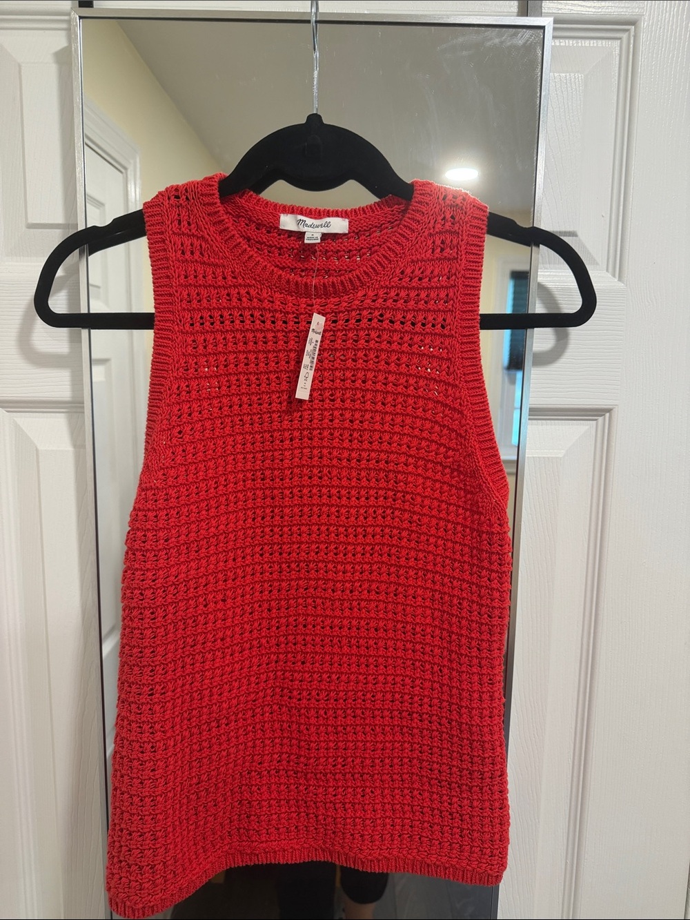 Madewell Bright Red Crochet Tank Sweater, Size S